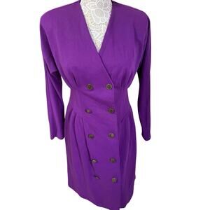 Vintage Jean Leslie Purple Double Breasted Dress Made in USA- Womens Size 10